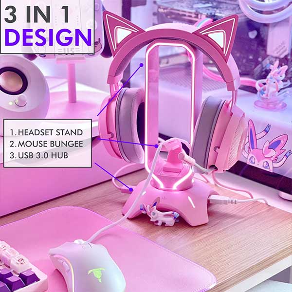 Tilted Nation RGB Headset Stand - 3 in 1 Gaming Headphone Stand for Desk  with Mouse Bungee and 2 Port USB 3.0 Hub Charger - The Ultimate Gaming