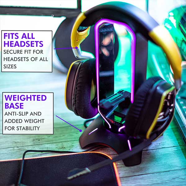 TILTED NATION Gaming Headset Stand with RGB and USB 3.0