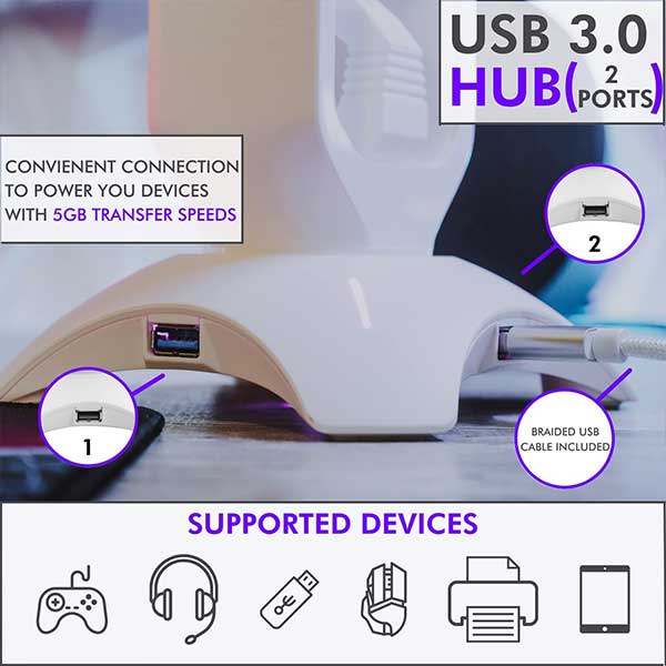 Tilted Nation RGB Headset Stand - 3 in 1 Gaming Headphone Stand for Desk  with Mouse Bungee and 2 Port USB 3.0 Hub Charger - The Ultimate Gaming